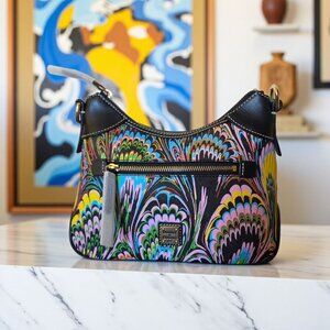 Dooney & Bourke Plumes Small Hobo Shoulder Bag Black Multi NWT Rare Coat Canvas